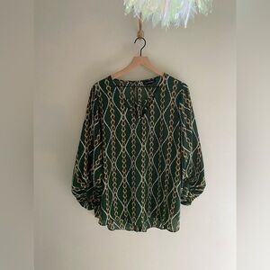 Ashley Stewart green and gold bridle equestrian blouse top size 14/16